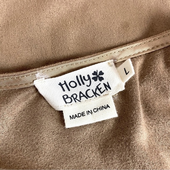 Molly Braden Tan Faux Suede V Neck Laser Cut Hem Dress Size L - Picture 4 of 6